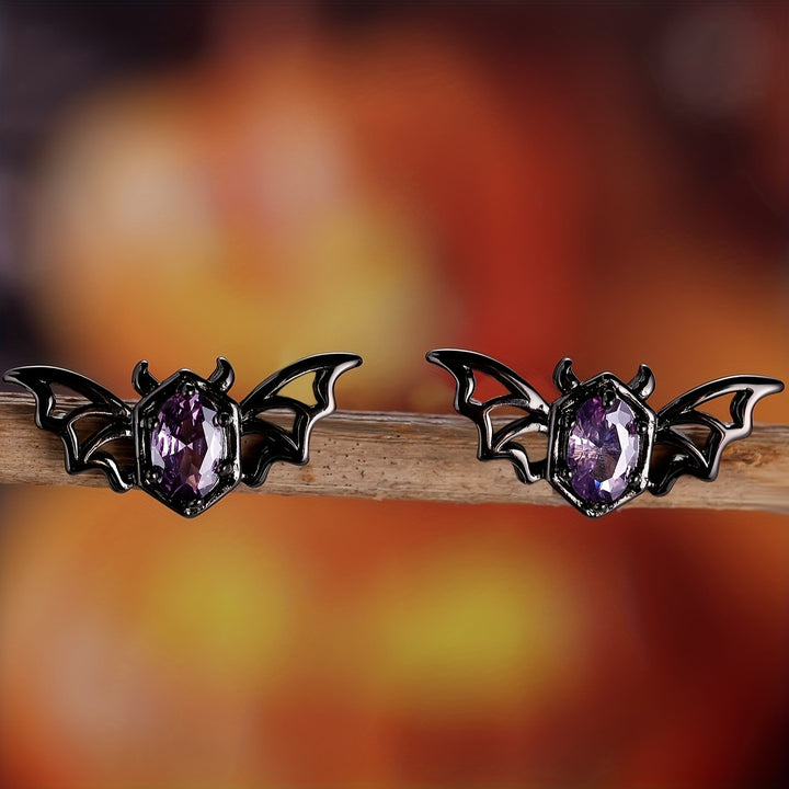 Purple Zircon Bat Halloween Earrings