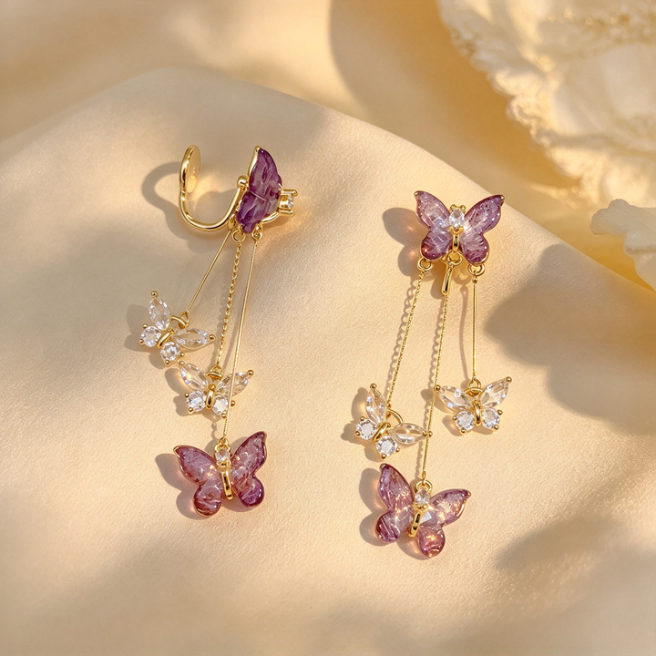 Forest Style Purple Butterfly Dangle Earrings