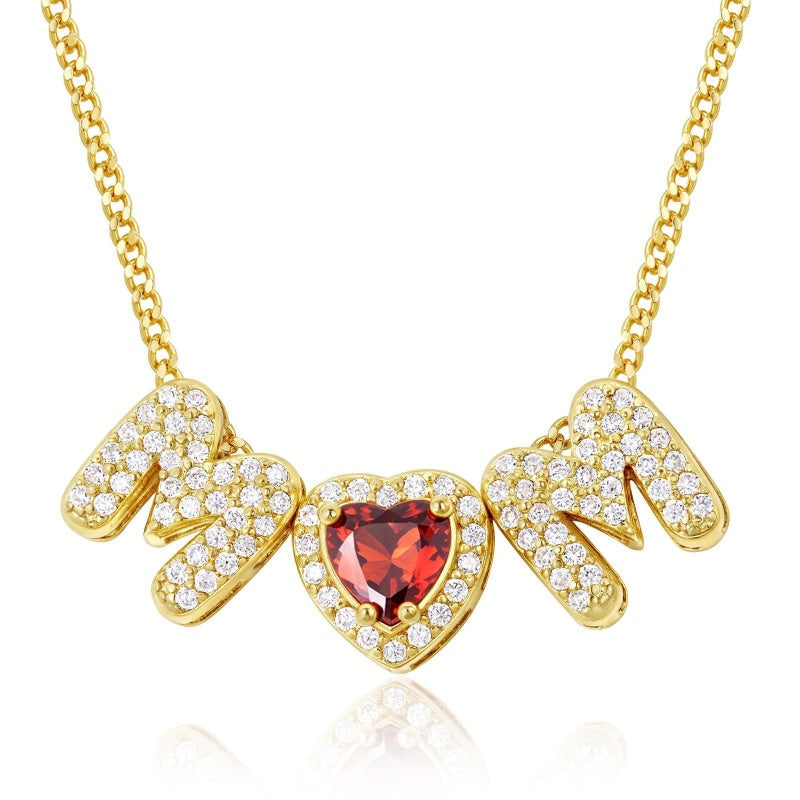 Birthstone MOM Heart Necklace