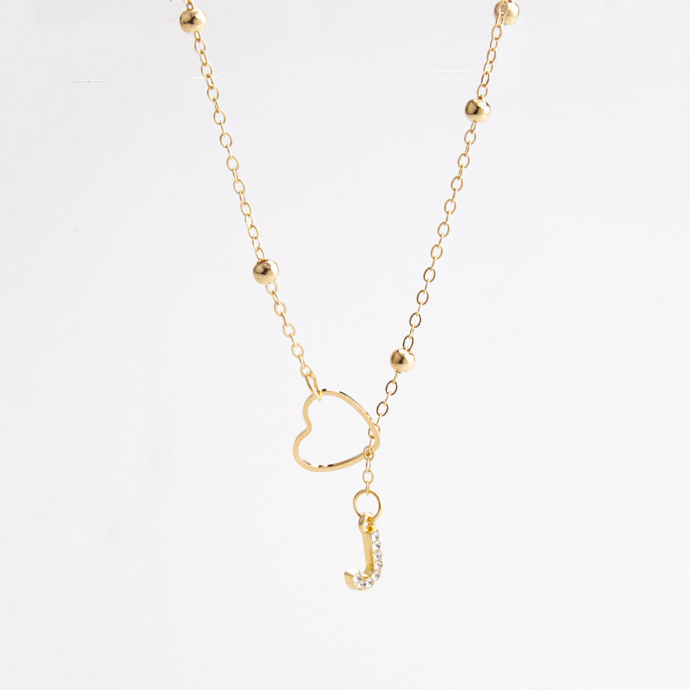 Heart Initial Zircon Lariat Necklace for Women