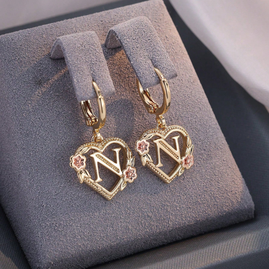 Letter Heart-Shaped Flower Earrings