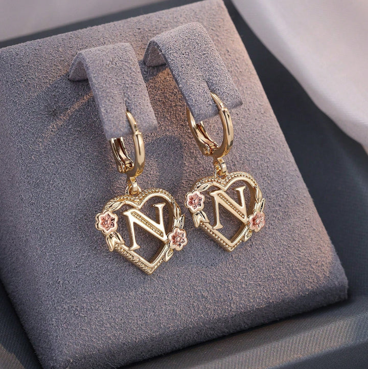 Letter Heart-Shaped Flower Earrings