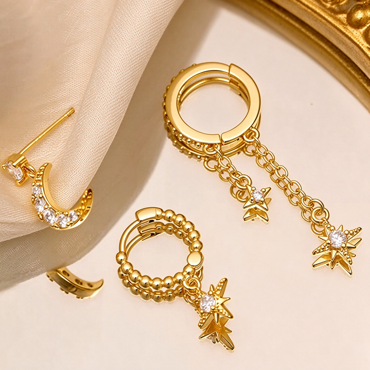 Moon Star Dainty Earring Stack Set