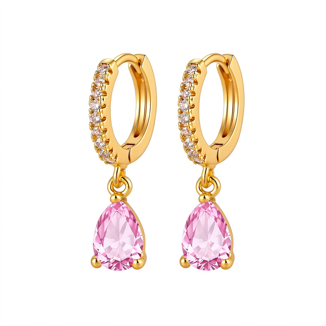 Colorful Birthstone Teardrop Hoop Earrings