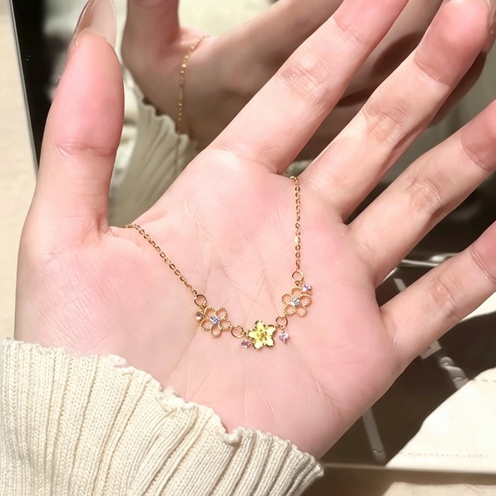 Floral Hollow CZ Tassel Necklace
