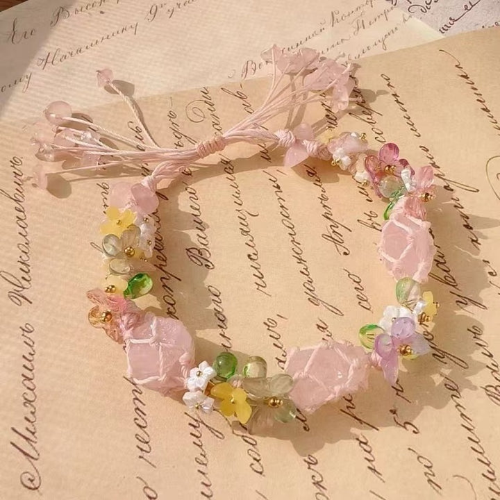 Handwoven Floral Crystal Bracelet