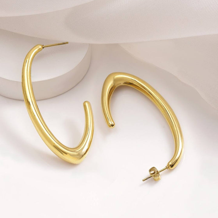 Sculpted V Shape Gold Hoop Earrings