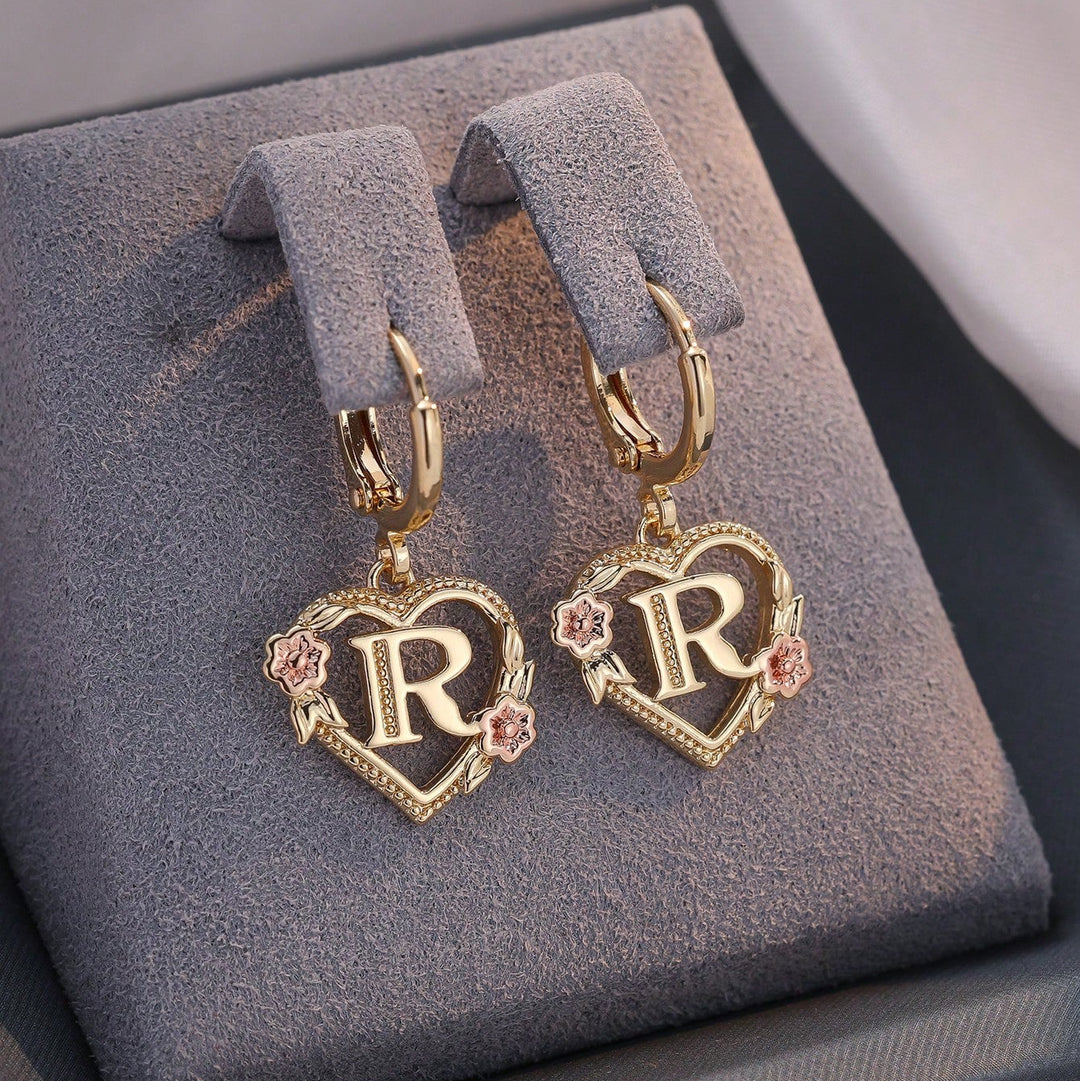 Letter Heart-Shaped Flower Earrings