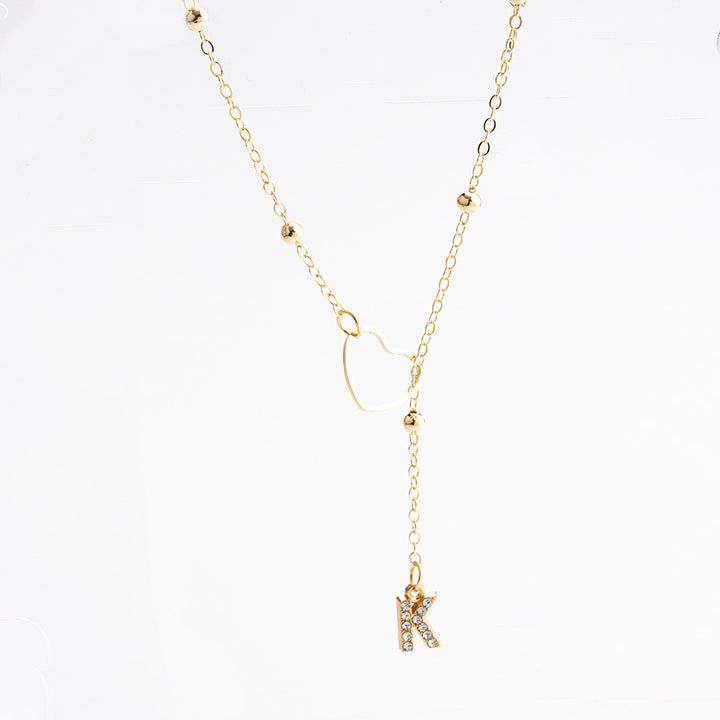 Heart Initial Zircon Lariat Necklace for Women