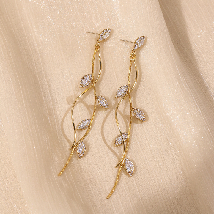 Sparkling Leaf Vine Drop Earrings