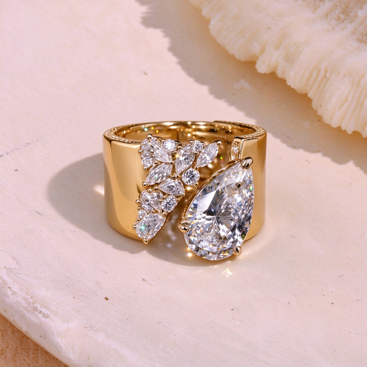 Cluster Teardrop Zircon Open Ring
