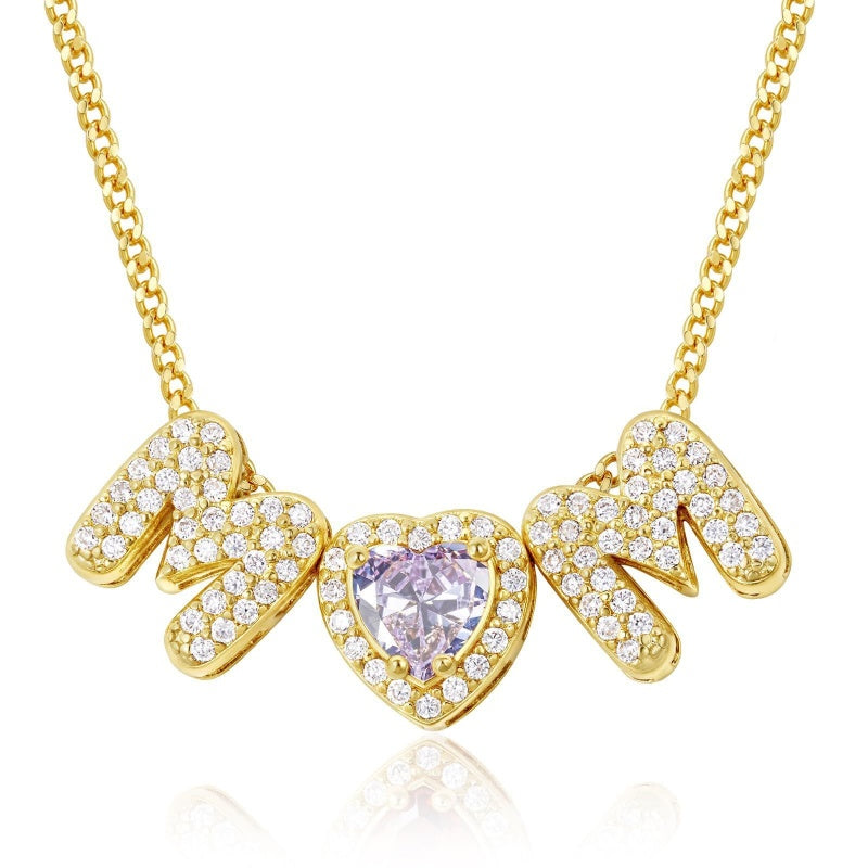 Birthstone MOM Heart Necklace