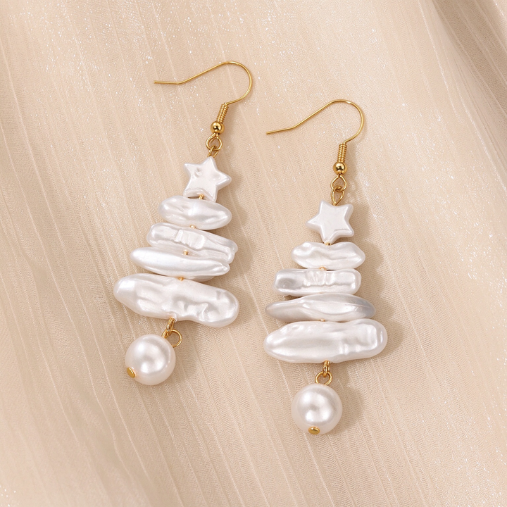 Baroque Pearl Christmas Tree Pendant Earrings