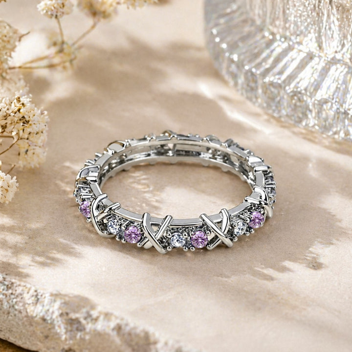 Twisted Cross Multicolored Zircon Stacking Ring