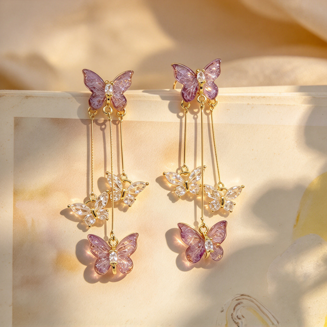 Forest Style Purple Butterfly Dangle Earrings