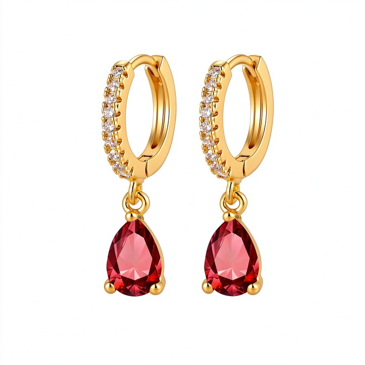 Colorful Birthstone Teardrop Hoop Earrings