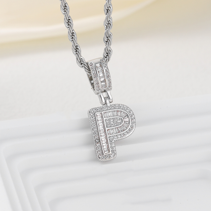 Zircon Letter Pendant Twisted Rope Necklace