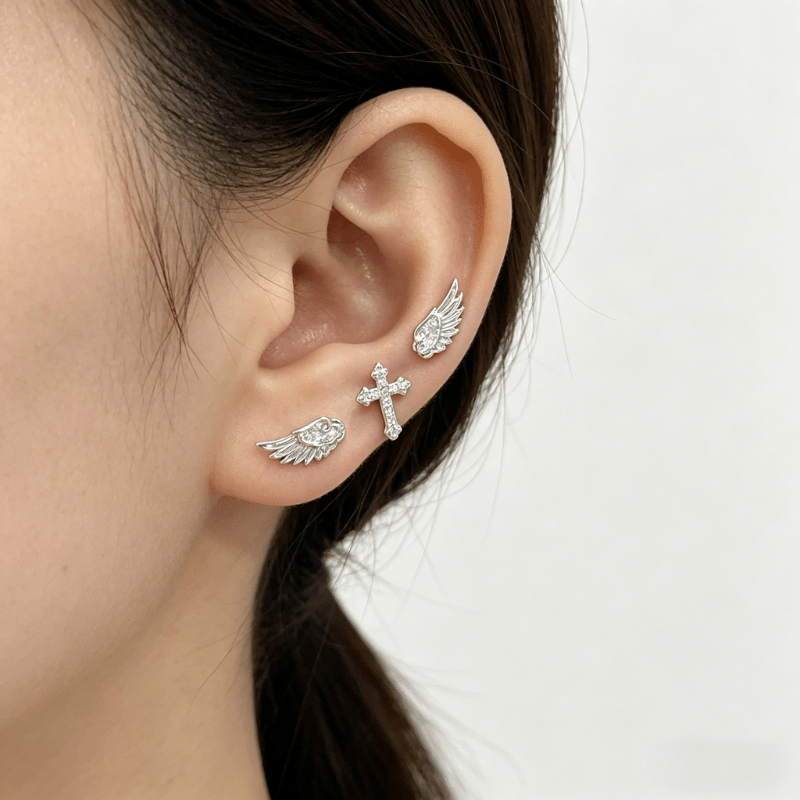 Angel Cross Earrings Winged Everyday Style