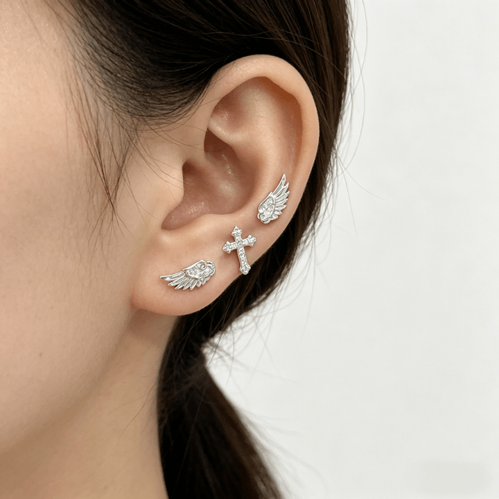 Angel Cross Earrings Winged Everyday Style