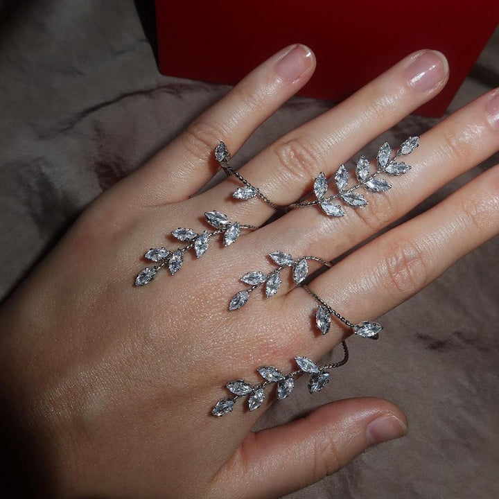 Zircon Leaf Linked Finger Bracelet