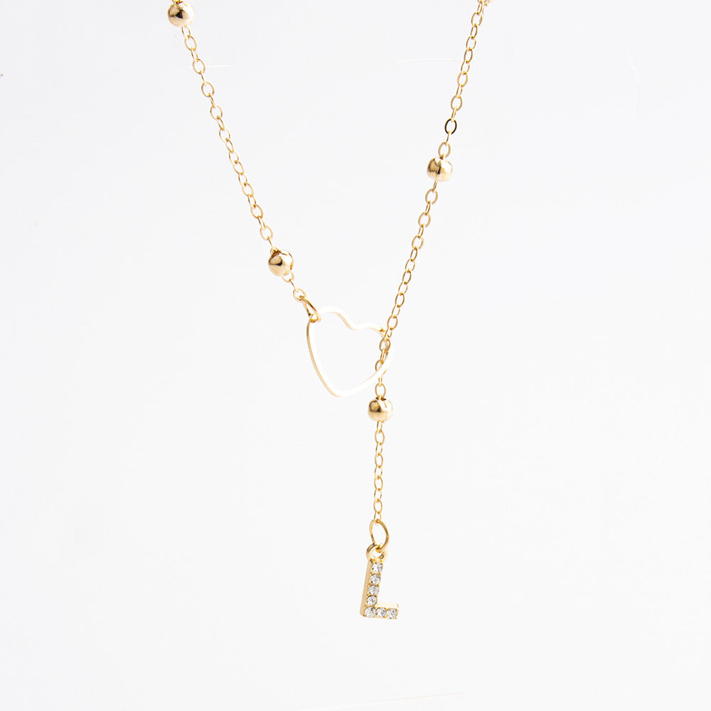 Heart Initial Zircon Lariat Necklace for Women