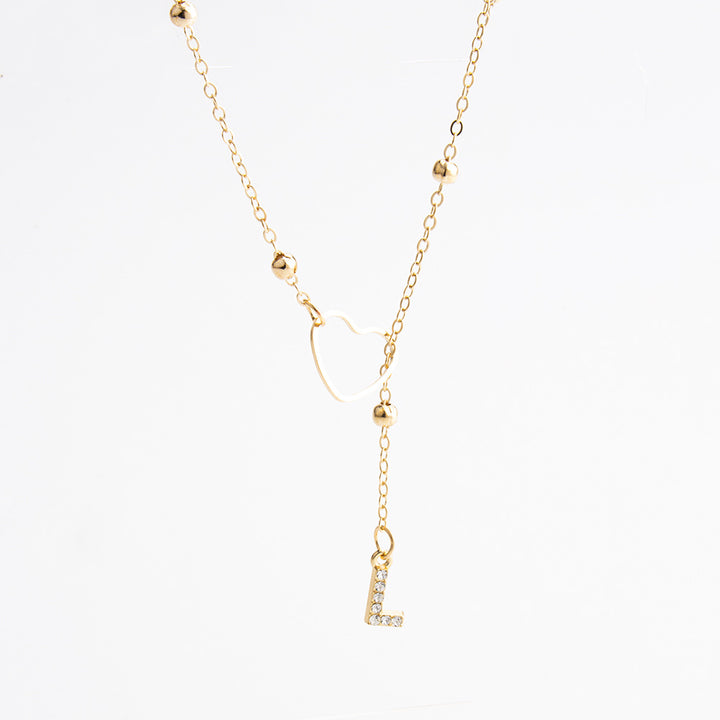 Heart Initial Zircon Lariat Necklace for Women