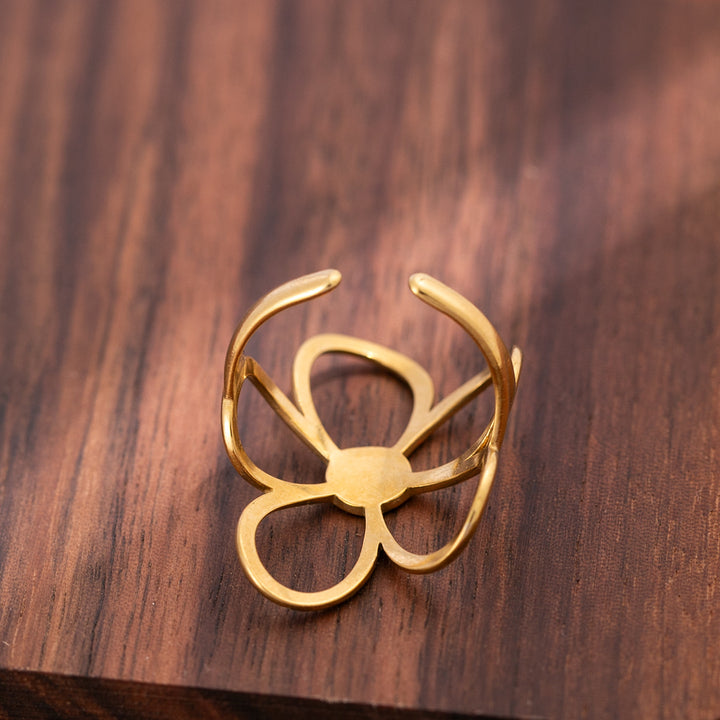 Openwork flower adjustable stackable ring