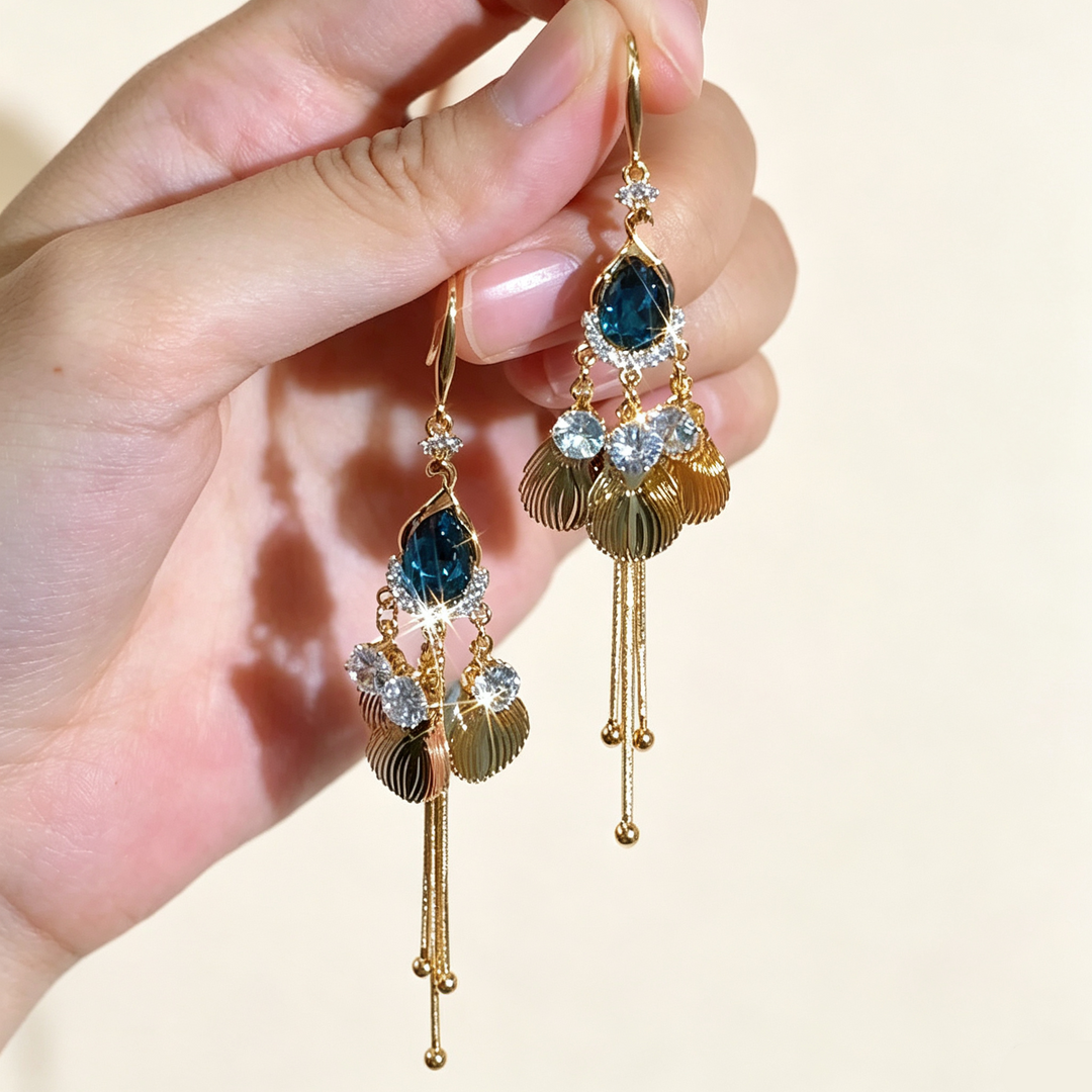 Gold Phoenix Fringe Dangle Hook Earrings