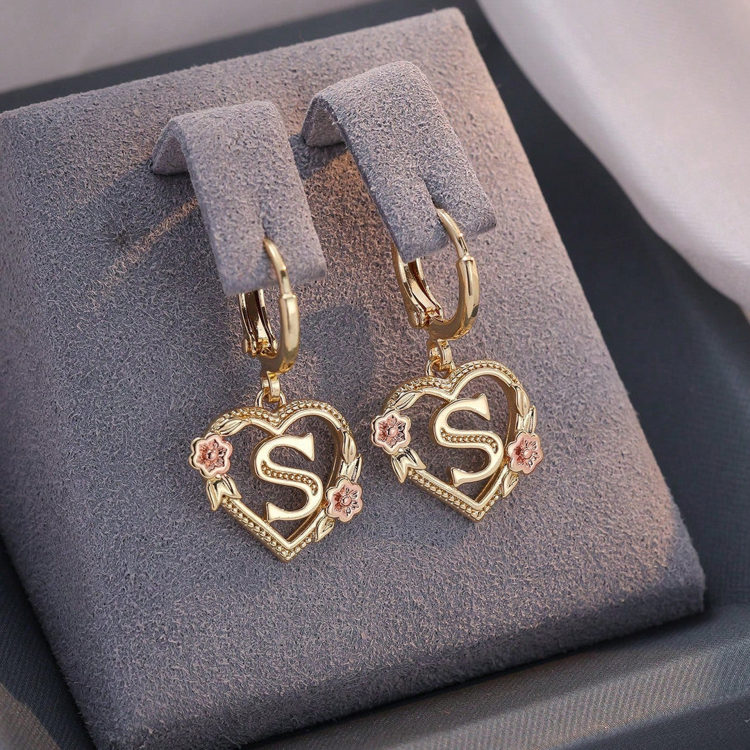 Letter Heart-Shaped Flower Earrings