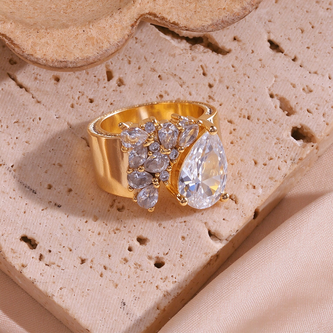 Cluster Teardrop Zircon Open Ring