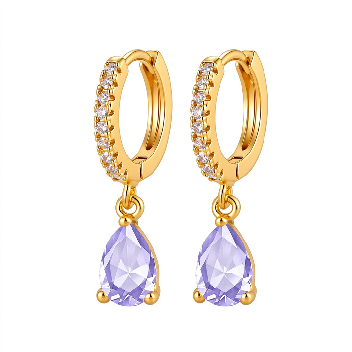 Colorful Birthstone Teardrop Hoop Earrings