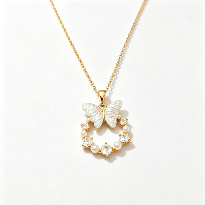 Iridescent Butterfly Wreath Necklace Daily Layering