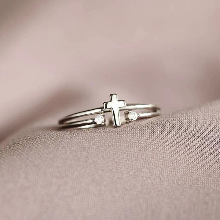 Adjustable Zircon Cross Ring
