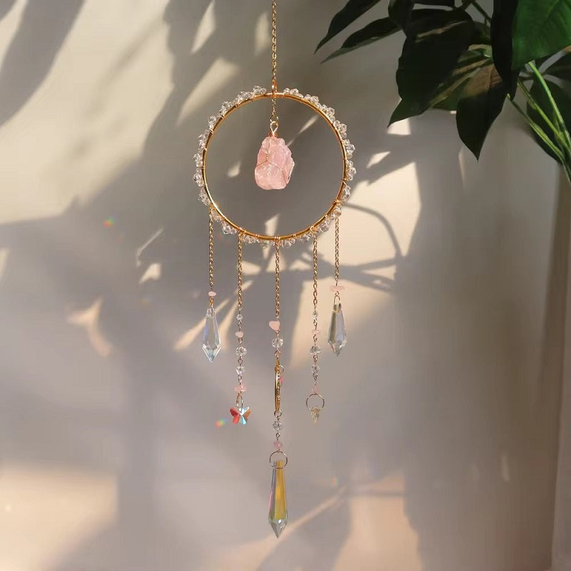 Crystal crushed stone ring suncatcher wind chime pendant
