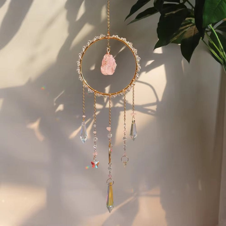 Crystal crushed stone ring suncatcher wind chime pendant