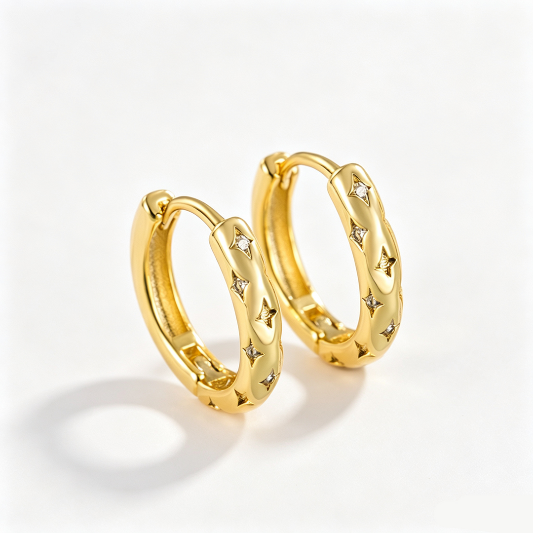Four Star Diamond Hoop Earrings
