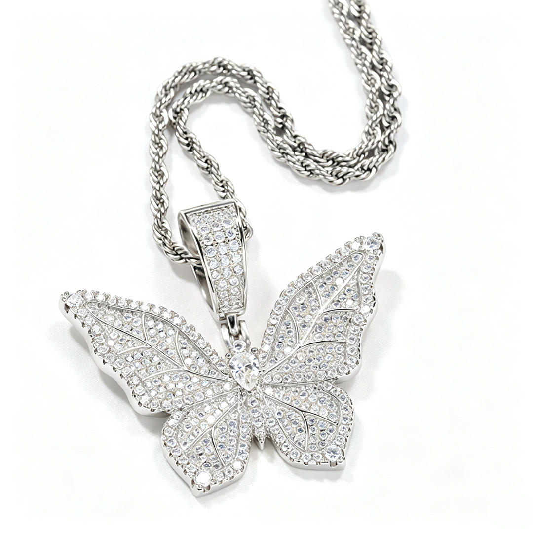 Bling Zircon Butterfly Rope Chain Necklace