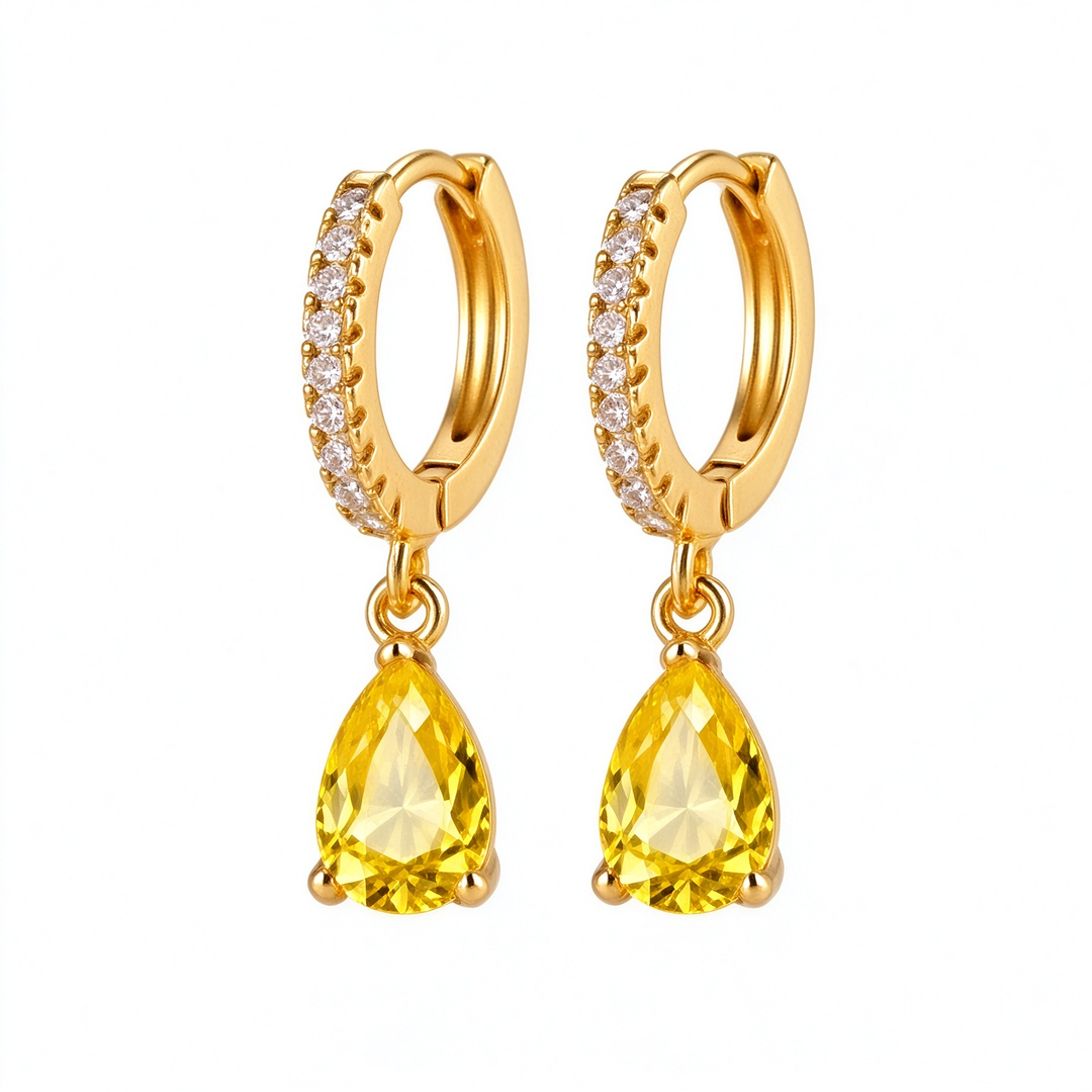 Colorful Birthstone Teardrop Hoop Earrings