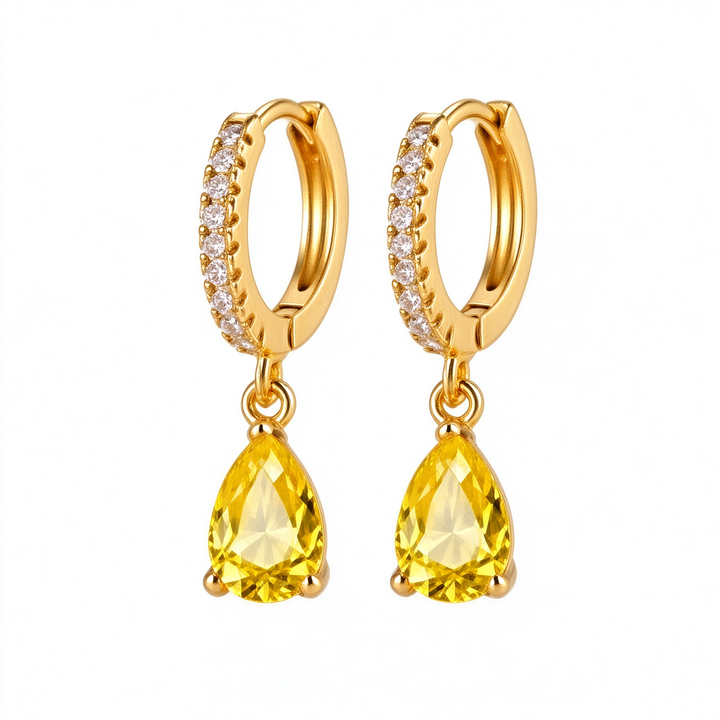 Colorful Birthstone Teardrop Hoop Earrings