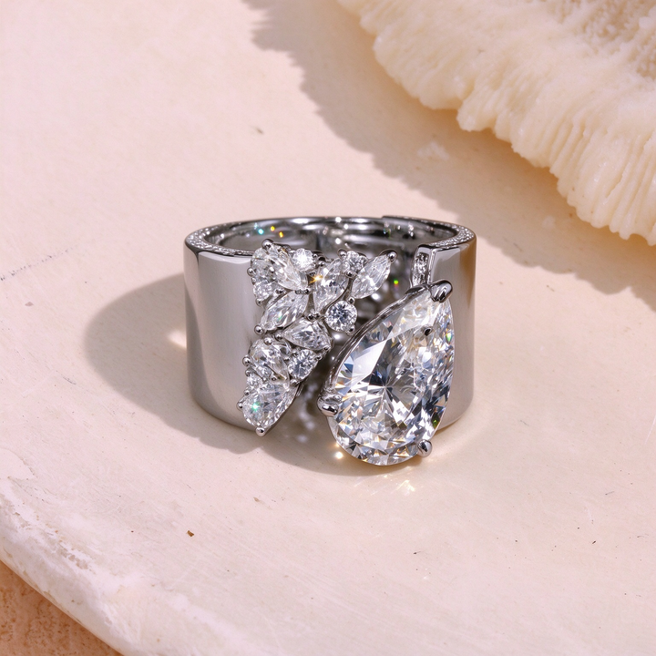 Cluster Teardrop Zircon Open Ring