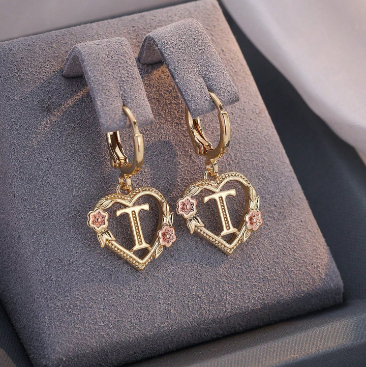 Letter Heart-Shaped Flower Earrings