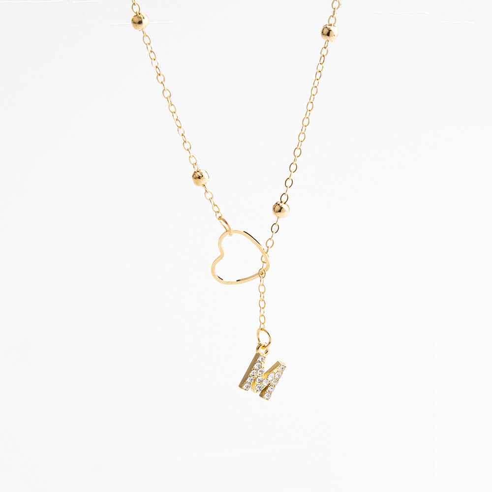 Heart Initial Zircon Lariat Necklace for Women