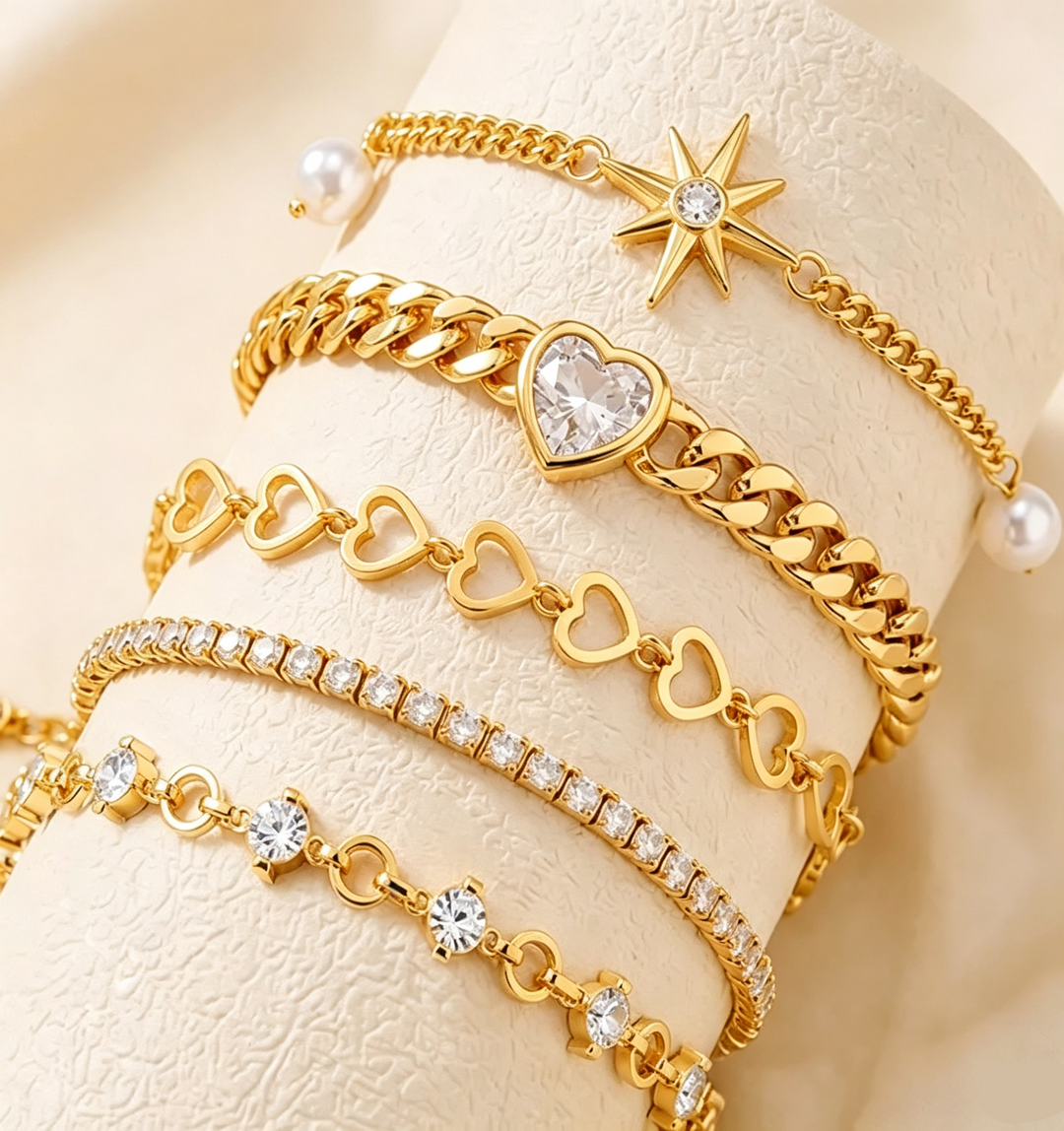 5Pcs Gold Plated Stackable Bracelet Set