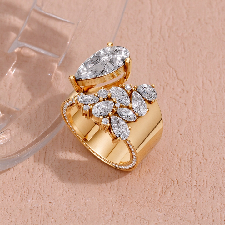 Cluster Teardrop Zircon Open Ring