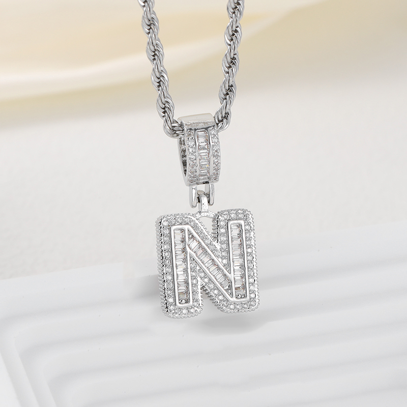 Zircon Letter Pendant Twisted Rope Necklace
