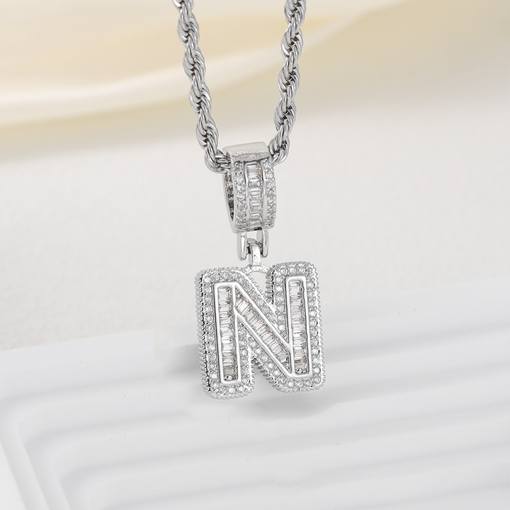 Zircon Letter Pendant Twisted Rope Necklace