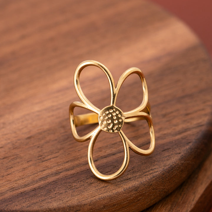 Openwork flower adjustable stackable ring