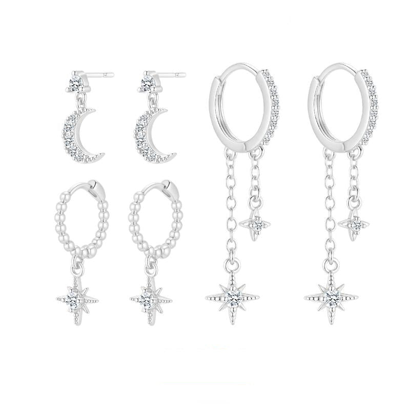 Moon Star Dainty Earring Stack Set