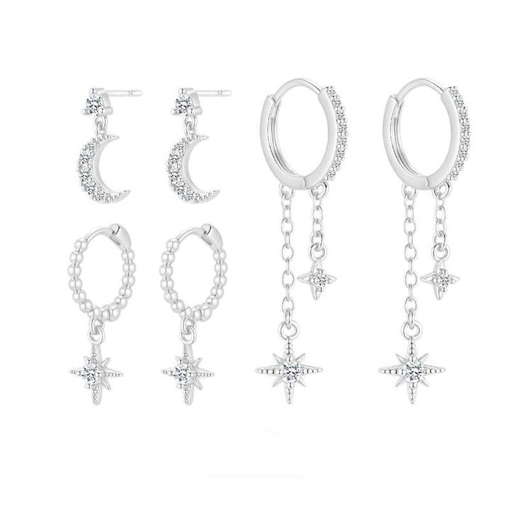 Moon Star Dainty Earring Stack Set