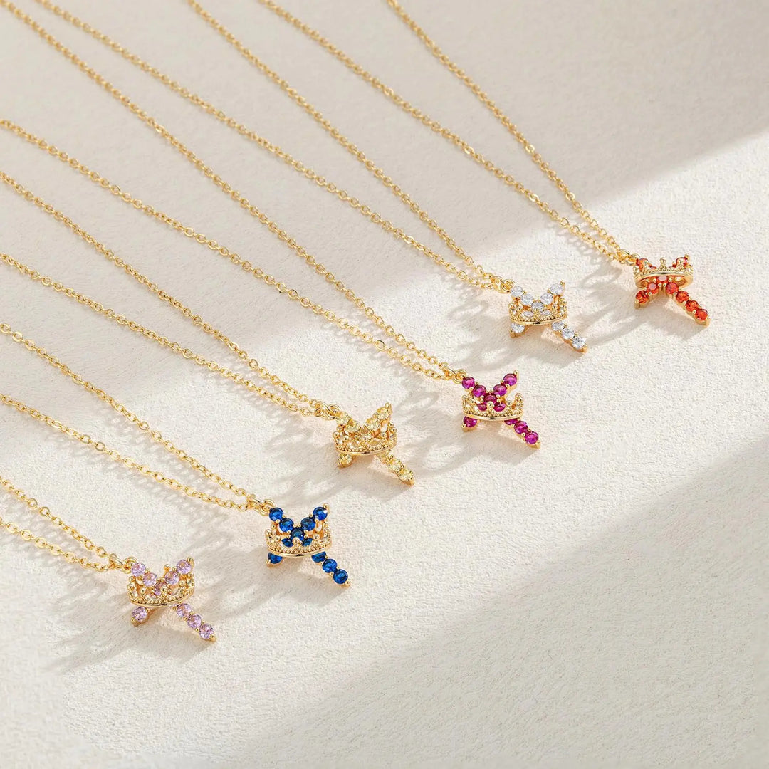 Birthstone Crown Cross Pendant Daily Necklace